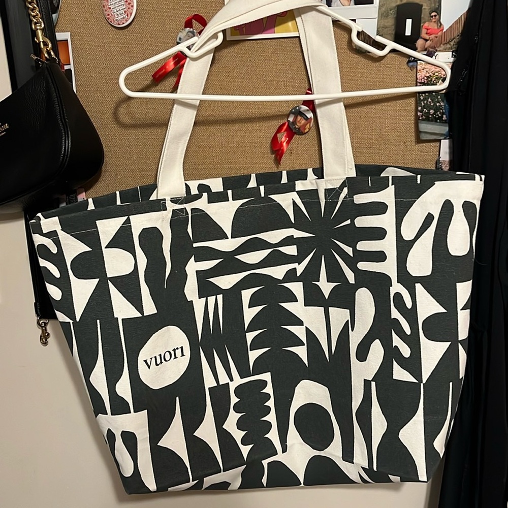 Vuori Black and Cream Abstract Canvas Tote